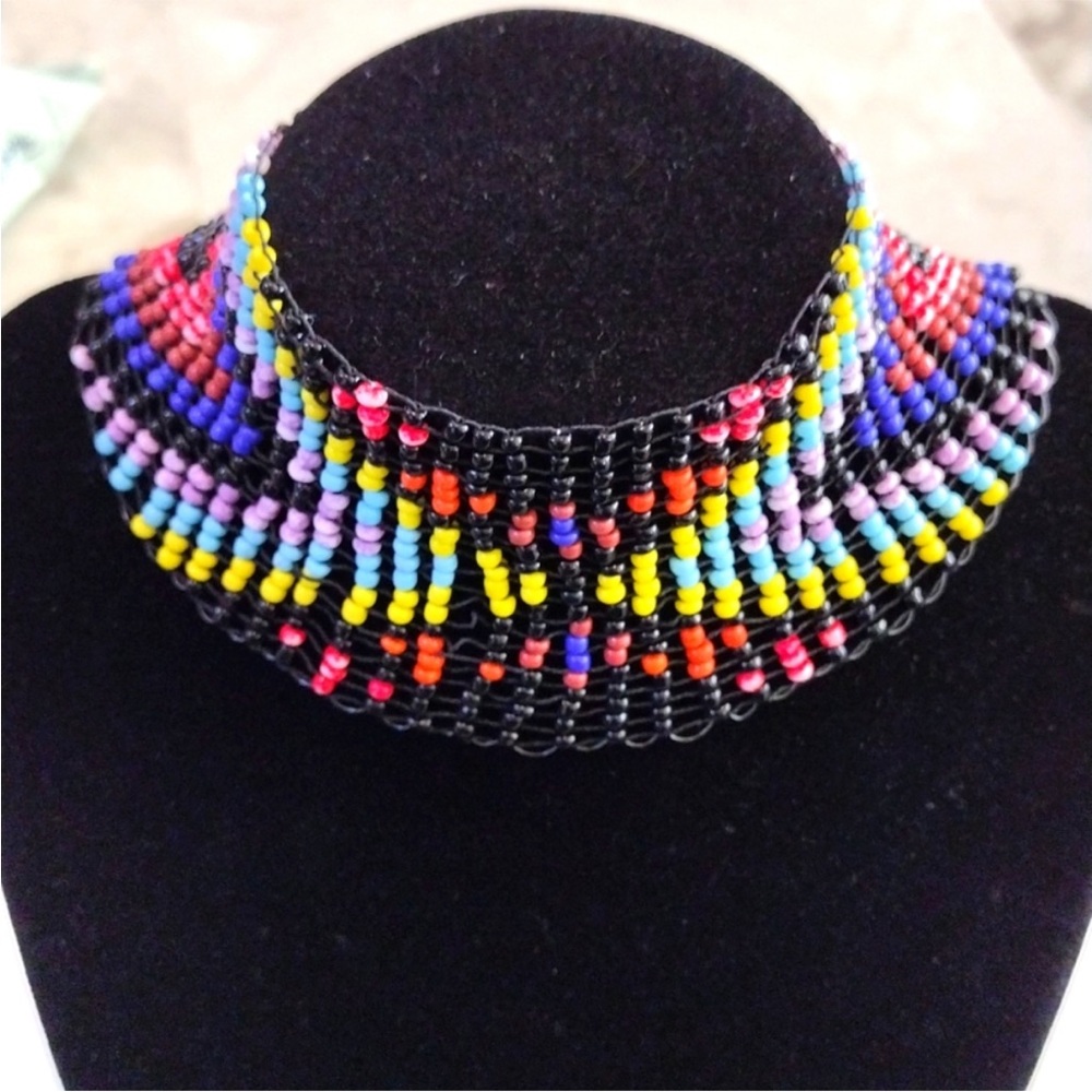 🏜️Multicolor Seed Bead Beaded Choker Necklace Native American Indian Inspired